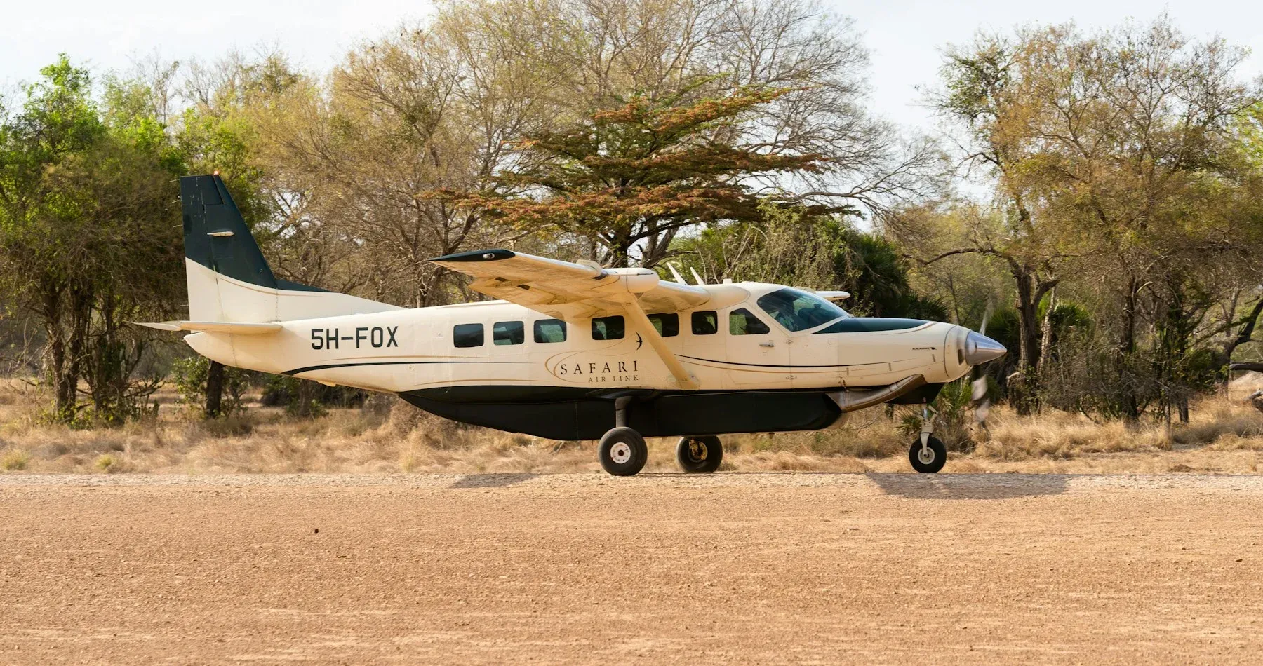 A Safari Air Link Cessna Caravan on a bush airstrip in Tanzania