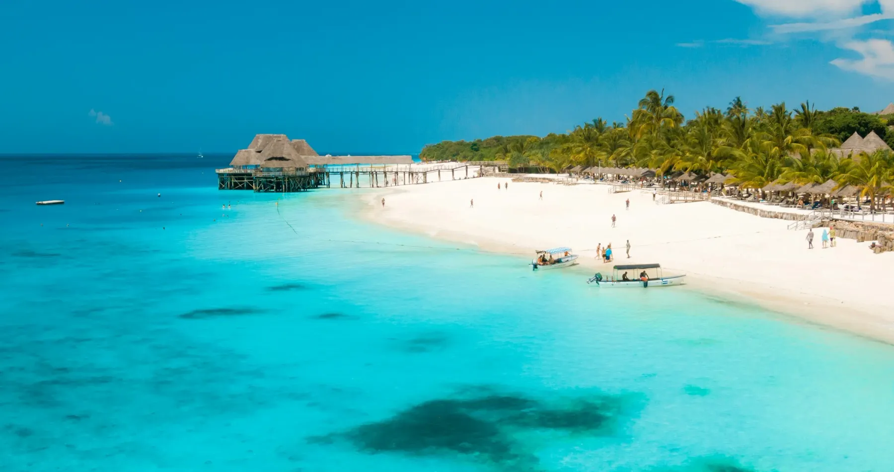 Turquoise water and white sand on a Zanzibar beach